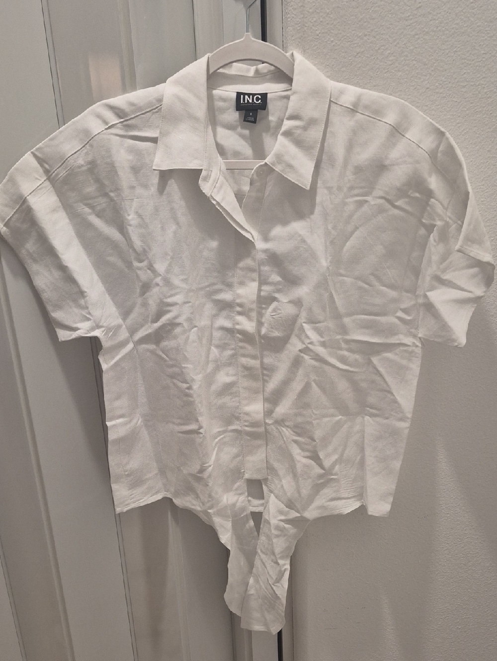 INC International Concepts White Button-Front Short Sleeve Top